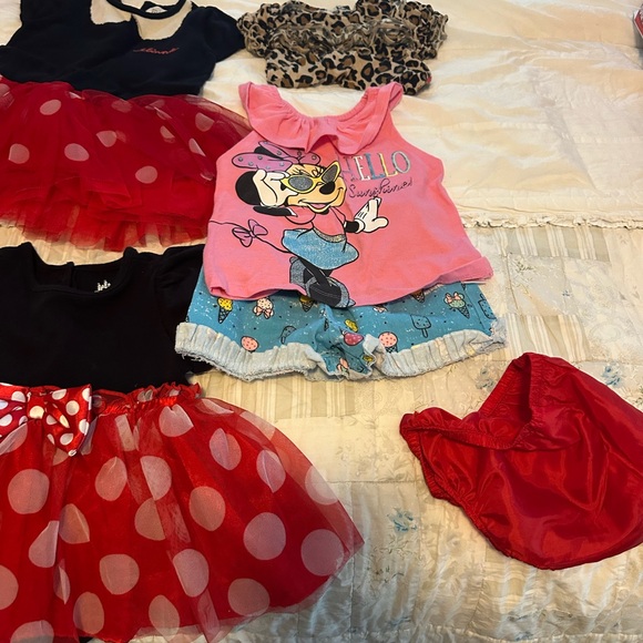 Girls Disney lot 12-18 months,  3 dresses, 1 bathing suit, short set & onesie - Picture 2 of 2